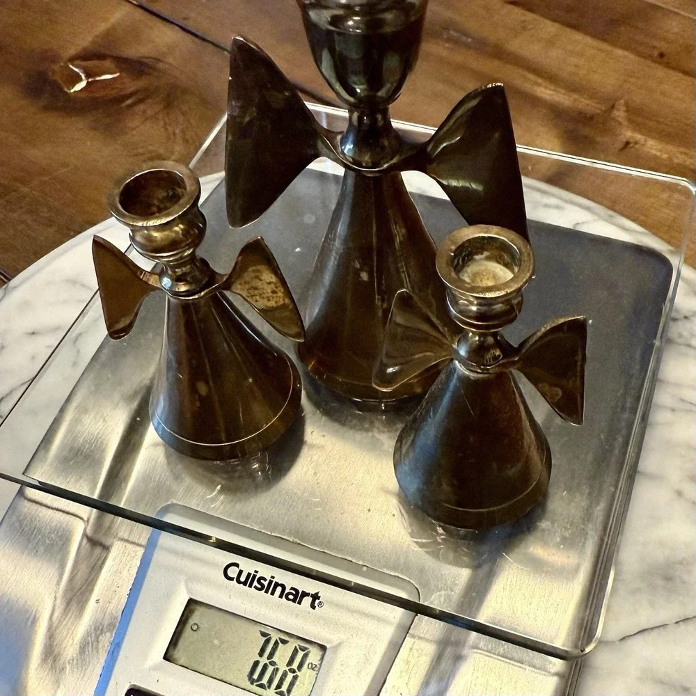 3 VTG Brass Angel Candlesticks Holder Candle Snuffer 4
